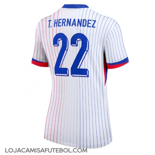 Camisa de Futebol França Theo Hernandez #22 Equipamento Secundário Mulheres Europeu 2024 Manga Curta